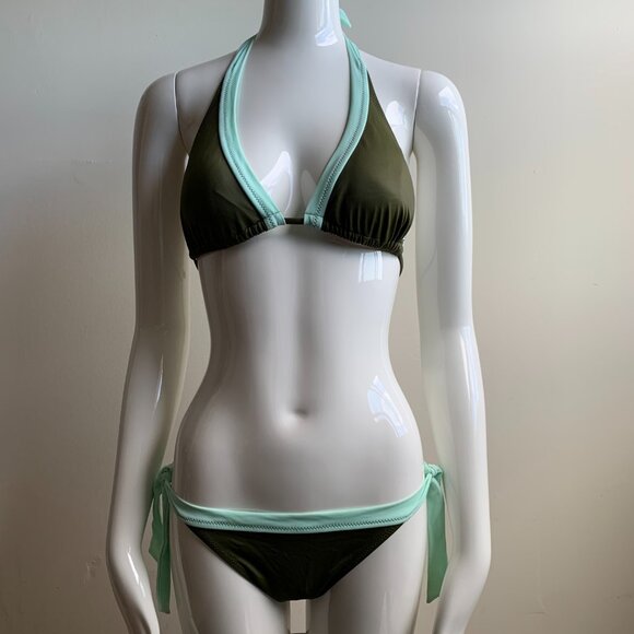 billabong solid olive & mint green halter top bikini - Picture 1 of 6